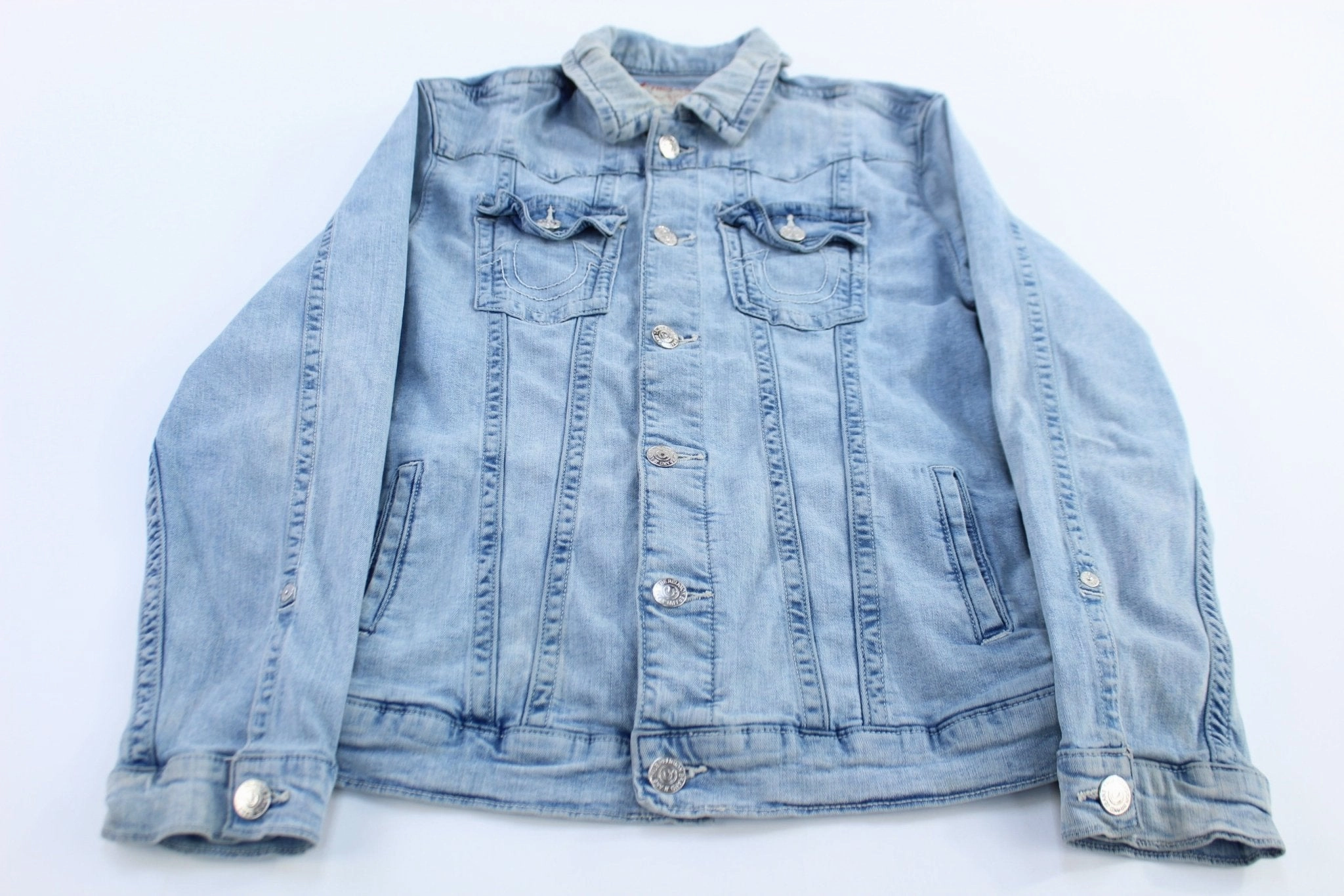 Midweight Piece True Religion Light Wash Button Down Denim Jacket
