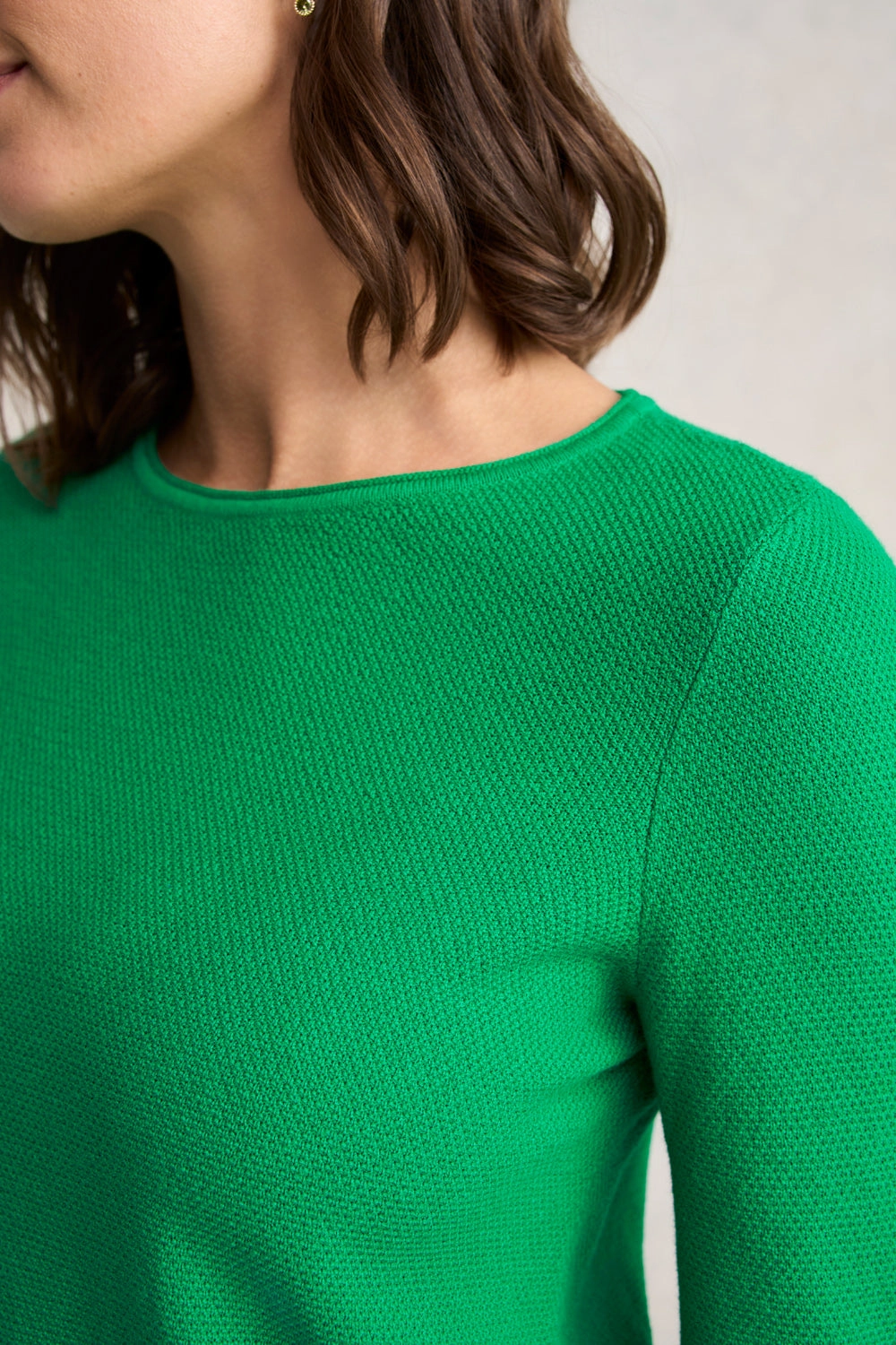 MoistureWicking Fabric Cotton Mix Stitch Jumper - Emerald