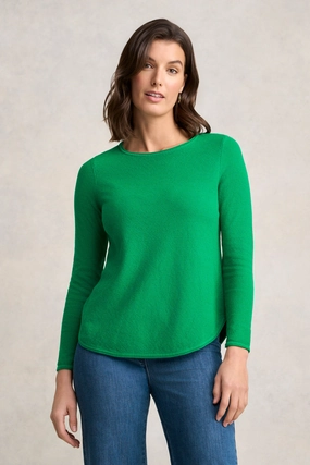 Unstructured Fit Cotton Mix Stitch Jumper - Emerald