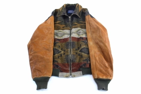 Vintage Pendleton Woolen Mills Aztec Patterned Leather Jacket Badge