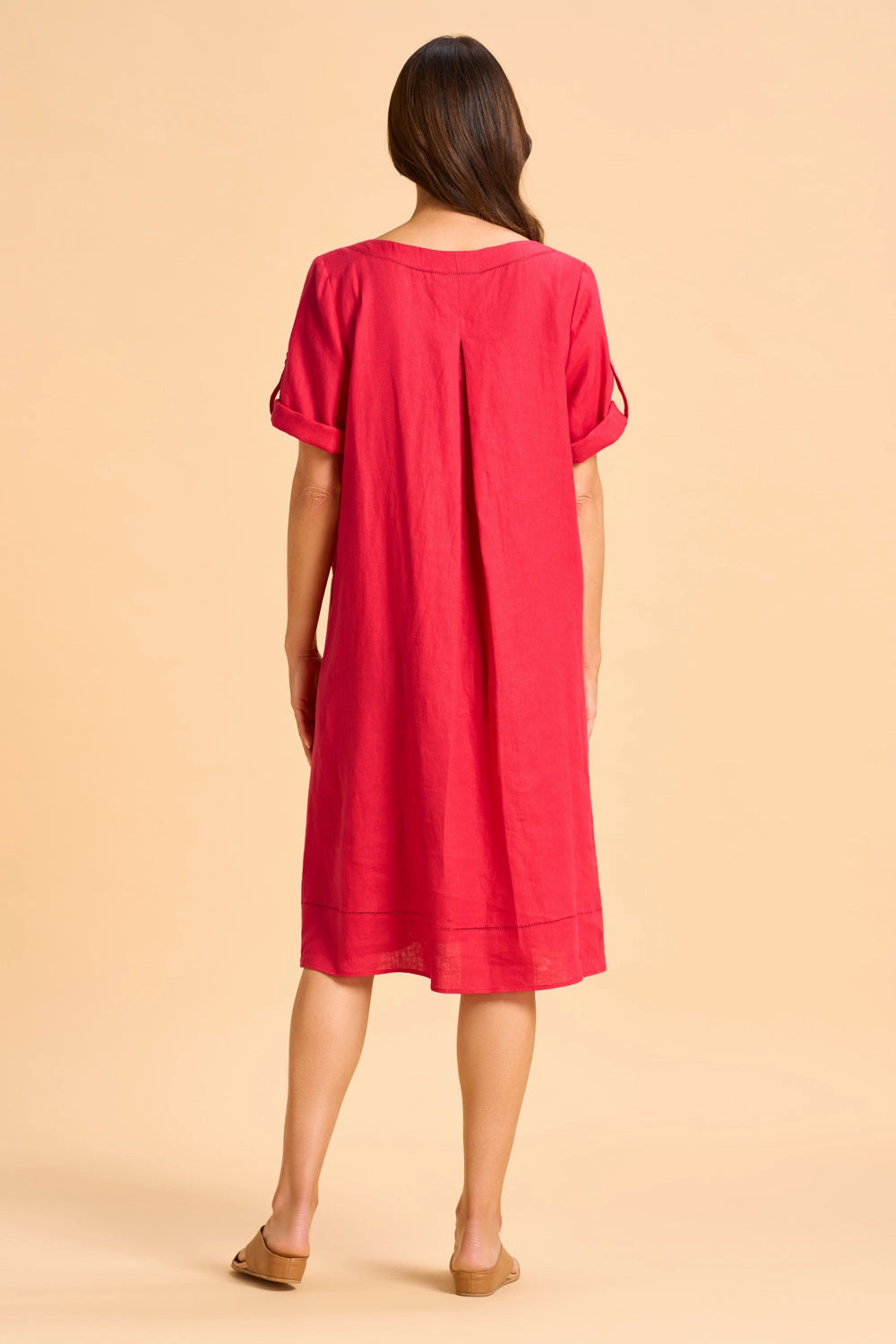Button Detail Linen Dress - Rouge Move Easy Clasp-Closure