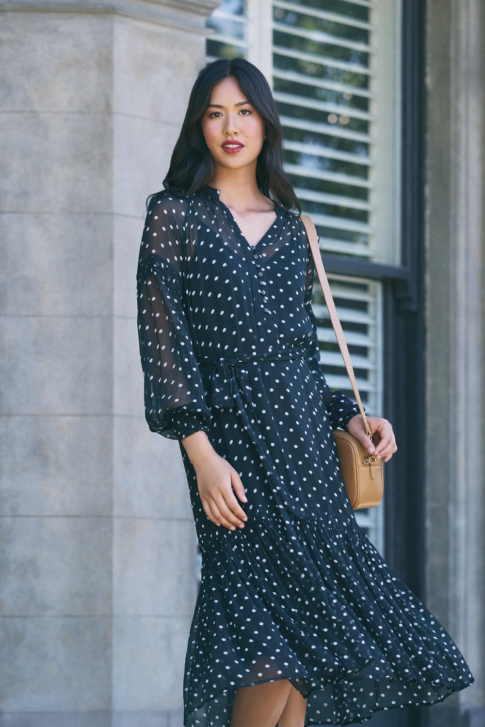 Crinkle Viscose Dress - Deep Navy Spot Sleek and Sleek Bold Structure