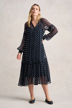 Crinkle Viscose Dress - Deep Navy Spot Polished and Elegant Daily Essential