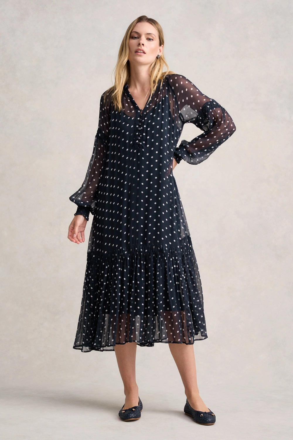 Crinkle Viscose Dress - Deep Navy Spot Polished and Elegant Daily Essential