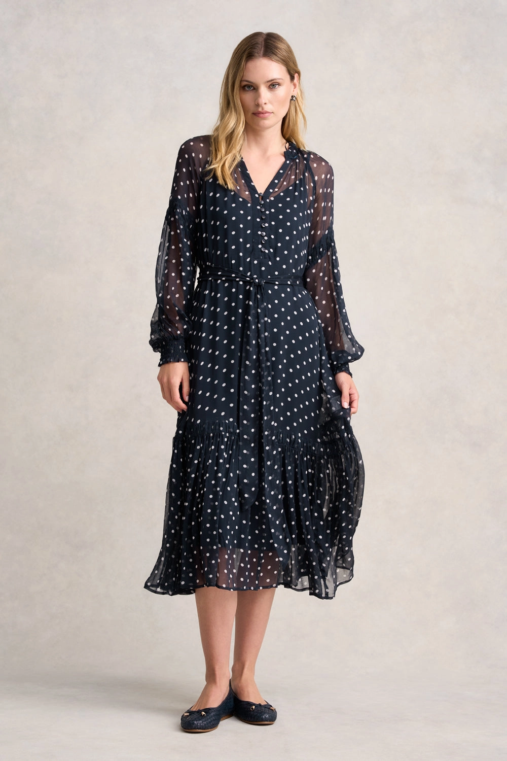 Crinkle Viscose Dress - Deep Navy Spot SeamlessConstruction Form Flow