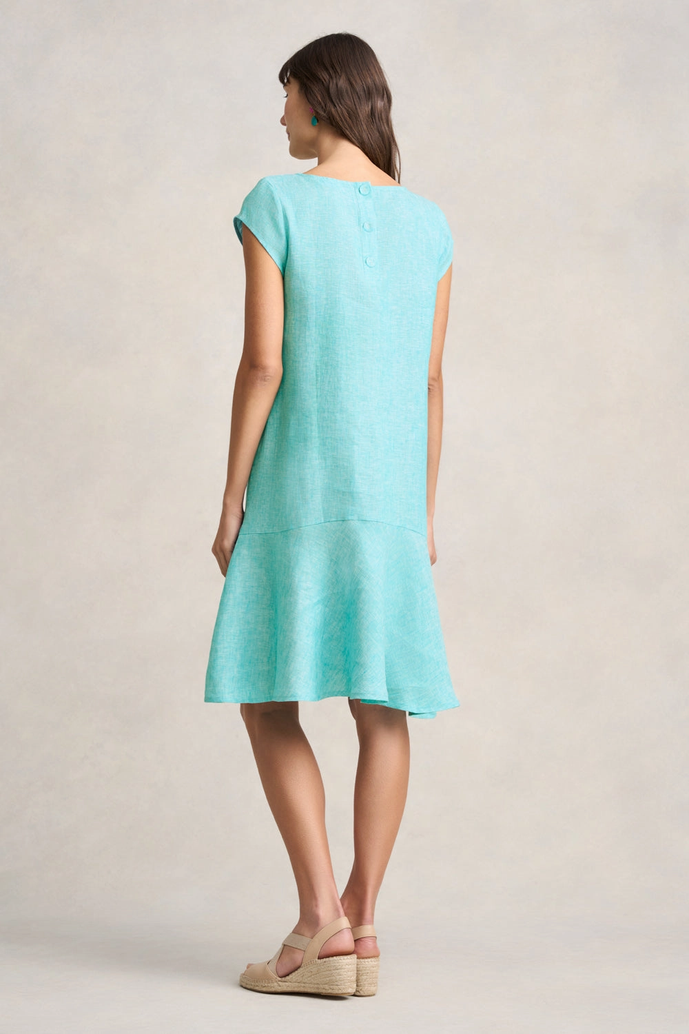 Vibrant Tone French Linen Sun Dress - Aqua Cross Dye