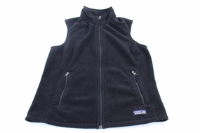 Women's Patagonia Logo Patch Black Fleece Zip Up Vest Promote Thermal wear
