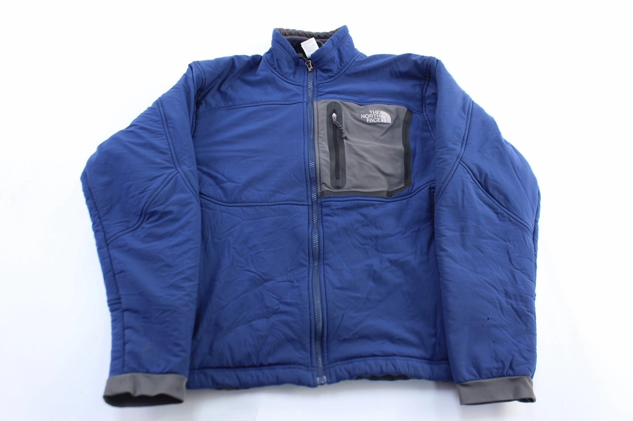 Suggest The North Face Embroidered Logo Blue & Grey Zip Up Jacket