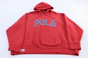 Hook and loop fasteners fireplace Polo Ralph Lauren Embroidered Red Spellout Pullover Hoodie