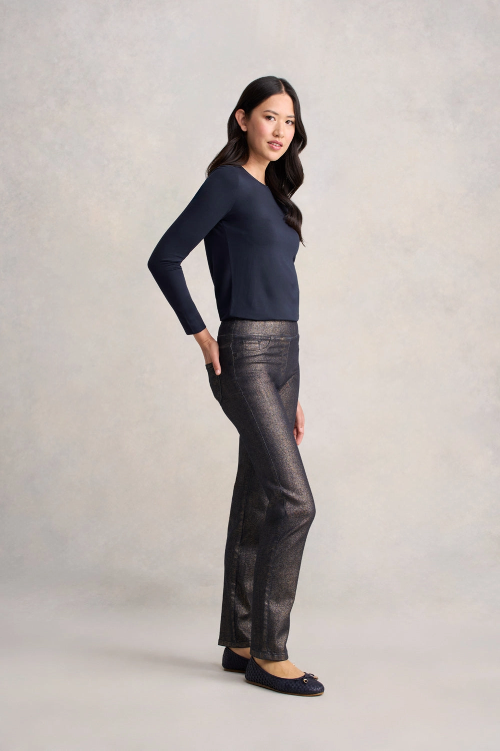 Base Comfort Distressed Details Bengajean? Metallic Straight - Bronze Metallic