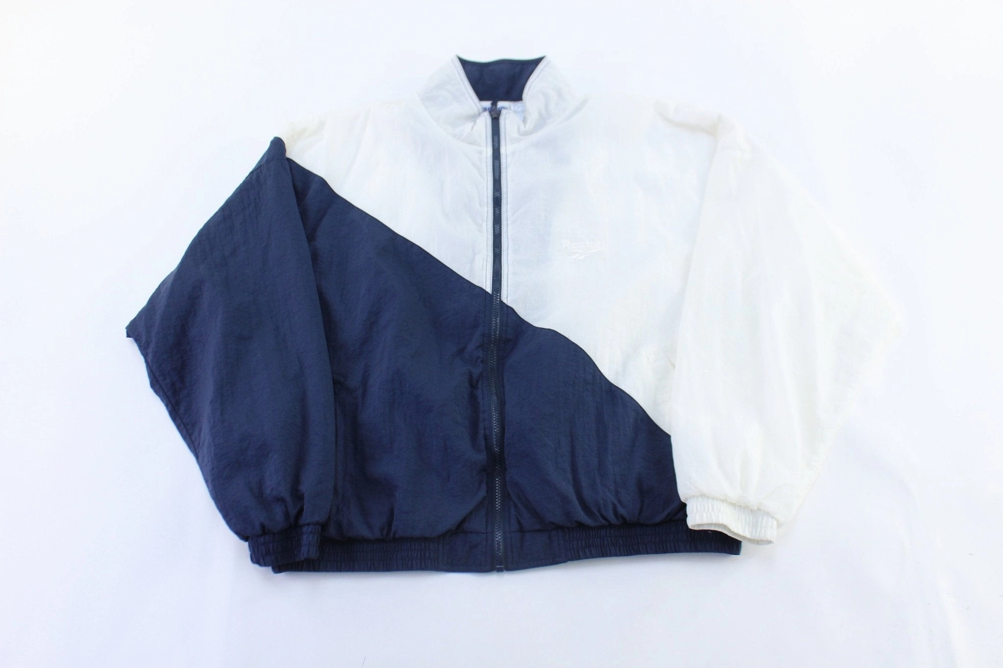 90's Reebok Embroidered Logo Blue & White Slip Zip Up Jacket Sustainable Loungewear