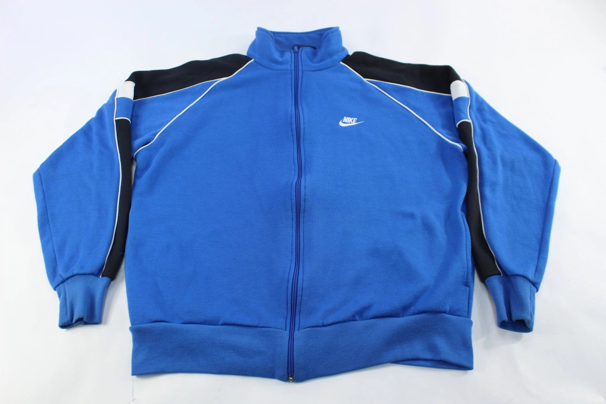 Anti-pilling 80's Nike Embroidered Logo Blue, Black & White Zip Up Jacket