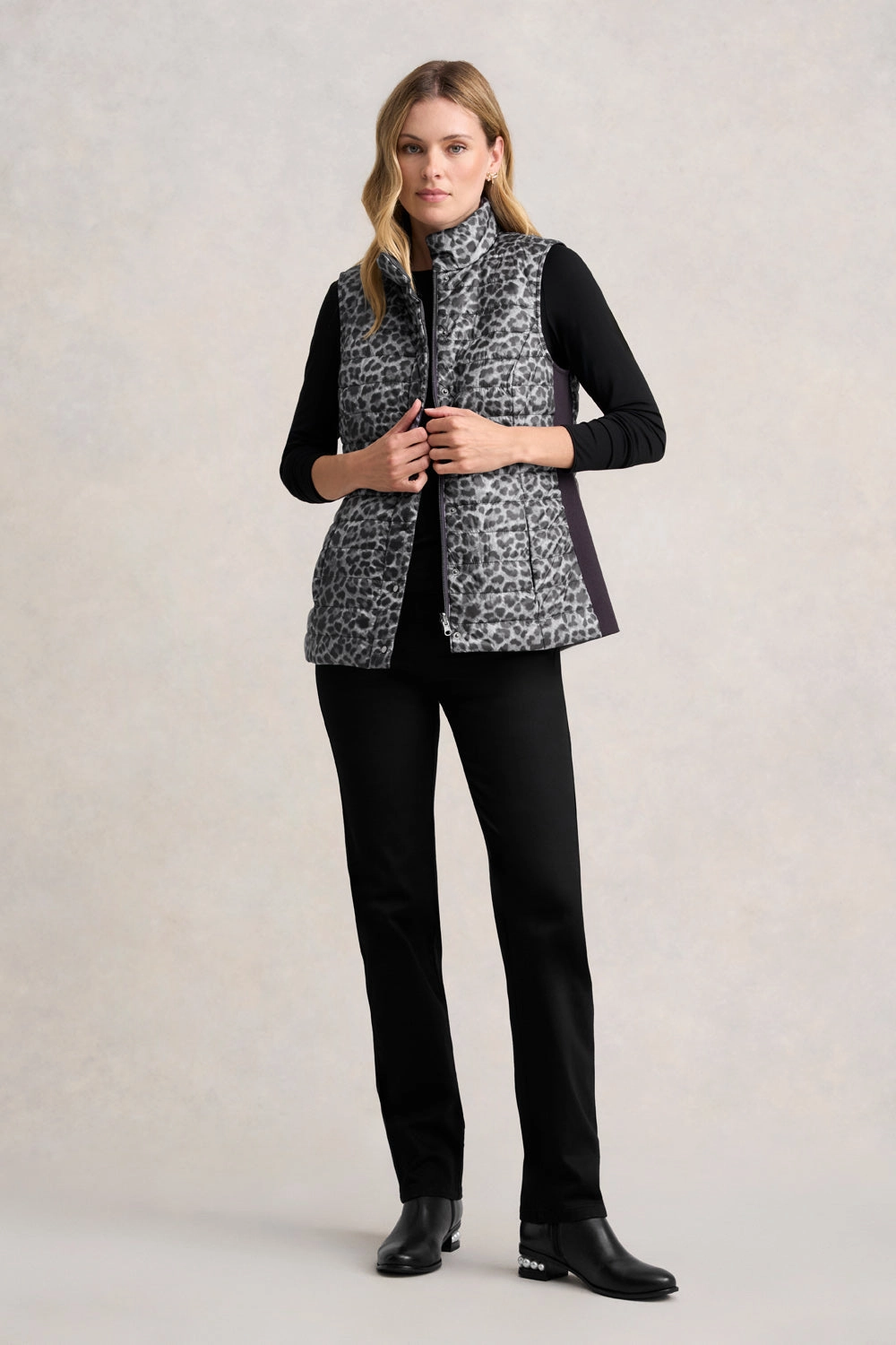 Reversible Puffer Vest - Black Leopard wrinkle free Hypoallergenic Lining
