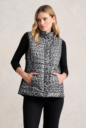 Reversible Puffer Vest - Black Leopard Smooth Flat Collar SeamlessBonding