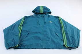 TapedSeams Vintage Adidas Embroidered Logo Teal & Green Striped Zip Up Jacket