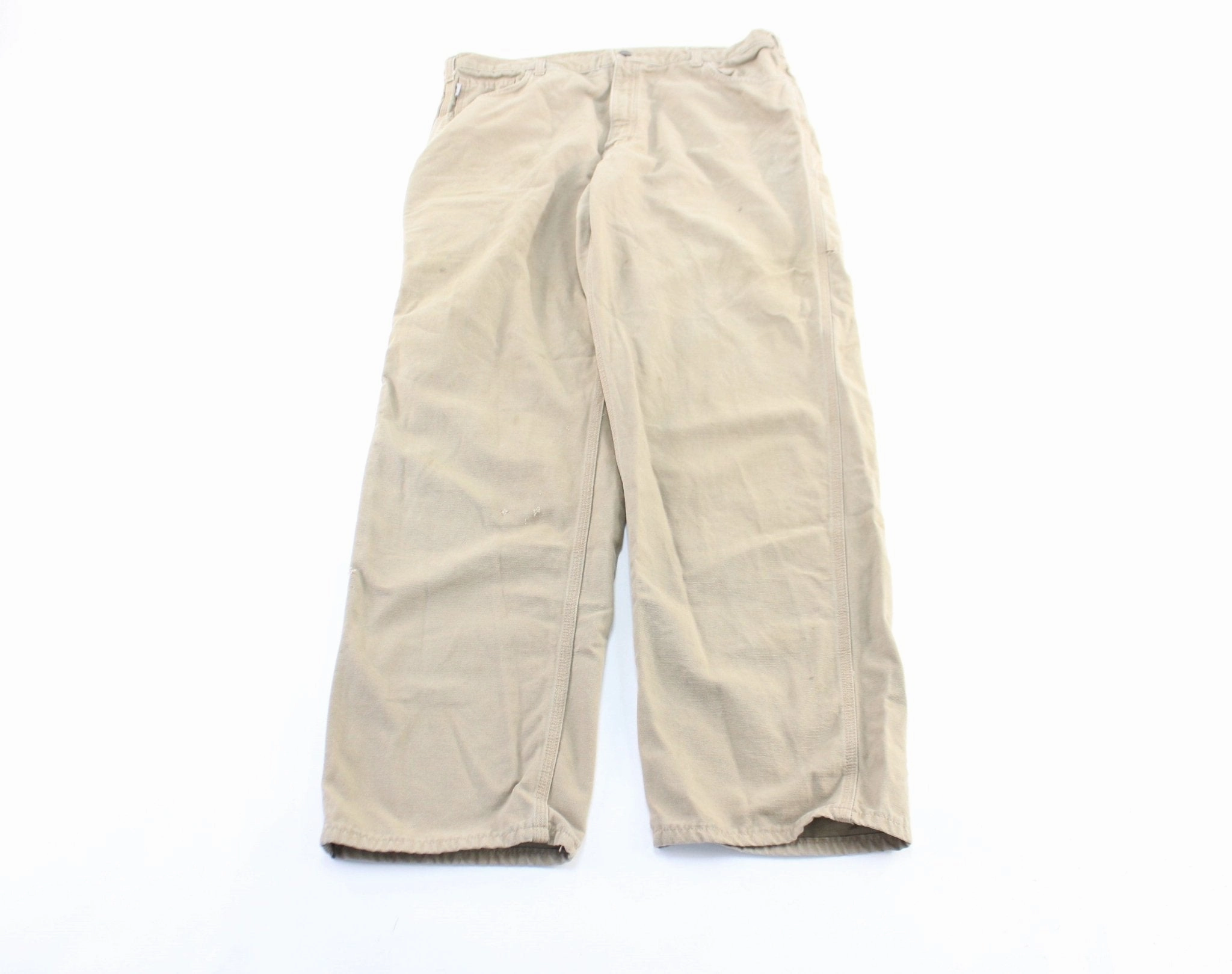 Carhartt Logo Patch Light Beige Pants Hidden Zip Pockets