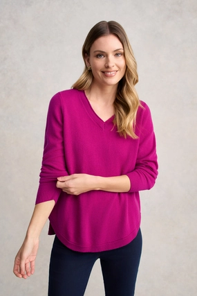 Double Layer Thermal Loungewear Friendly Merino V-Neck Jumper - Jewel