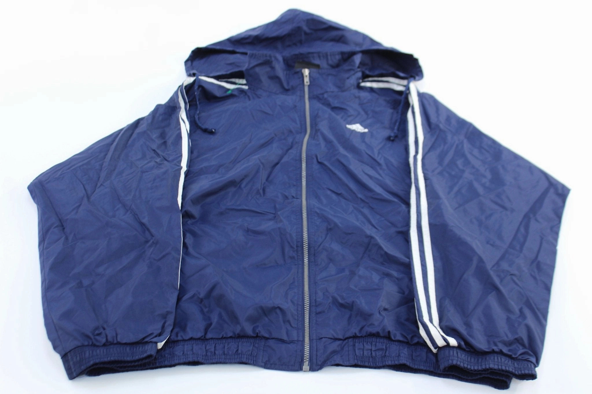 Vintage Adidas Embroidered Logo Blue & White Striped Zip Up Jacket Stock Active Comfort