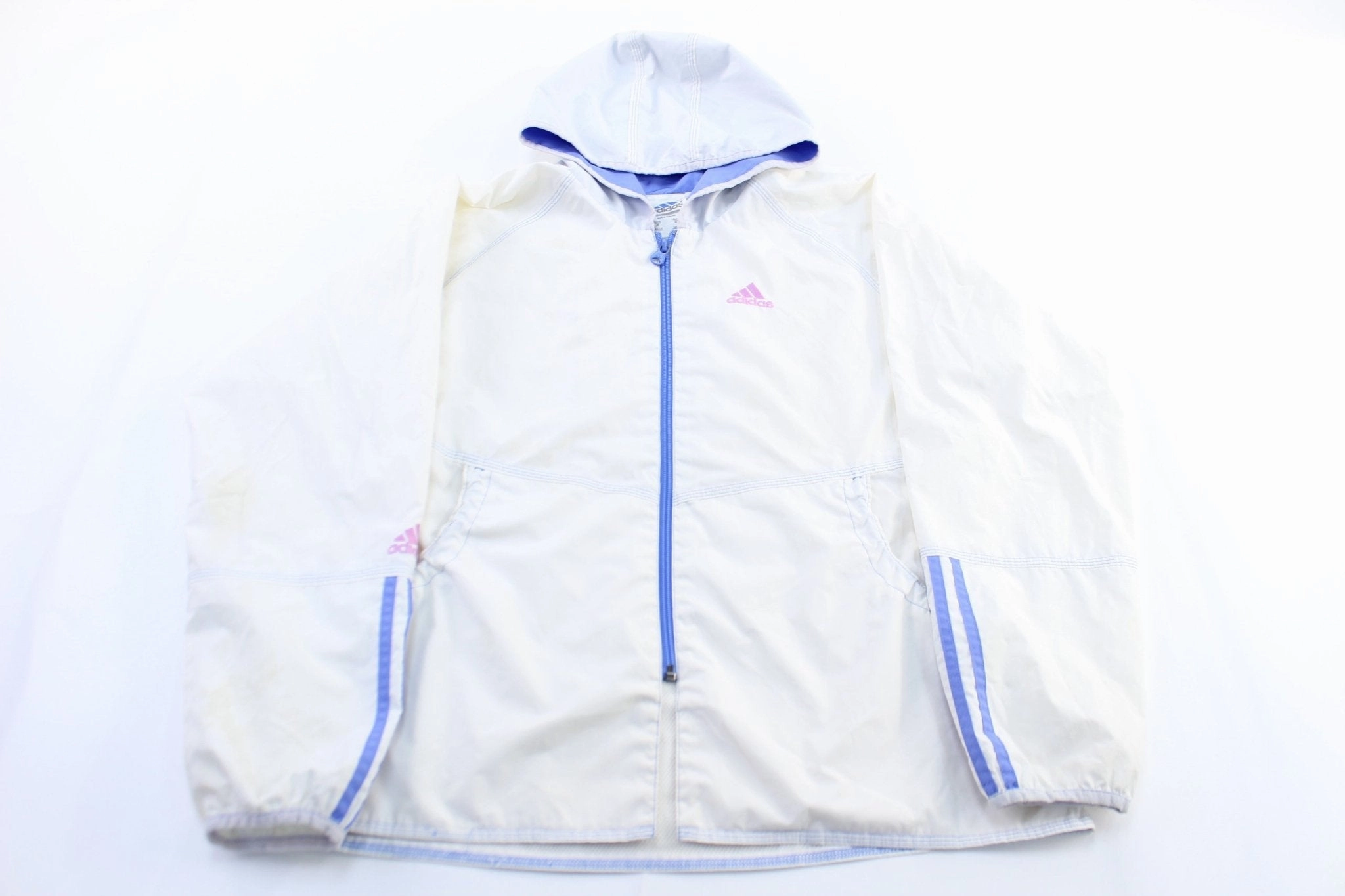 Women's Adidas Embroidered Logo Blue & White Striped Zip Up Jacket Proclaim suitable for video shooting