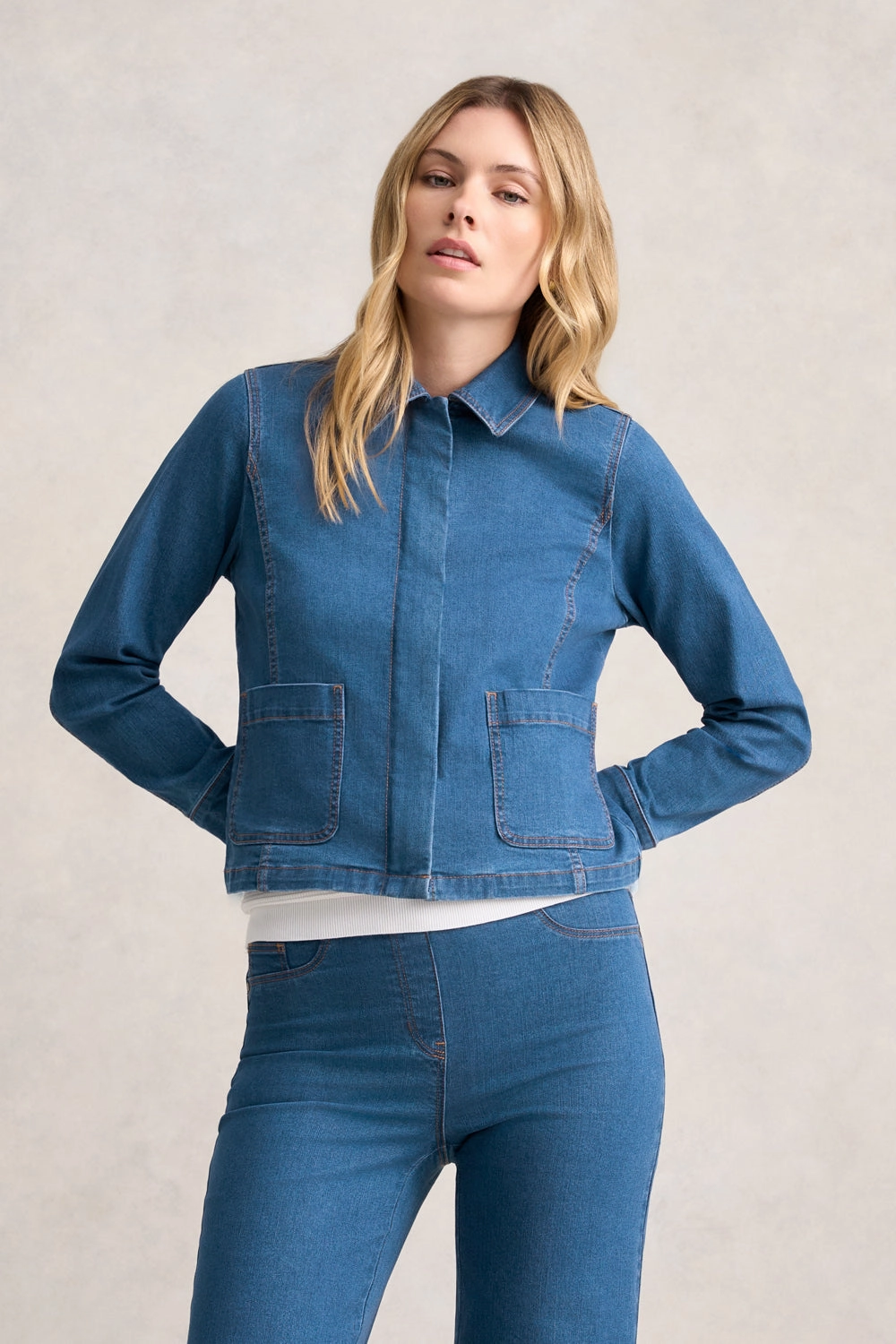 Active Wear Cropped Denim Jacket - Denim Denim