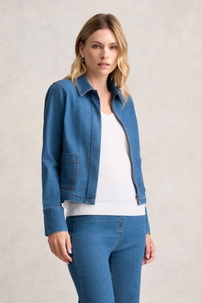 Cropped Denim Jacket - Denim Denim Light Diffusing Fabric Reinforced Seams