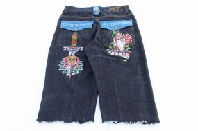 No Ride Fit Y2K Christian Audiger Dark Wash Denim Shorts