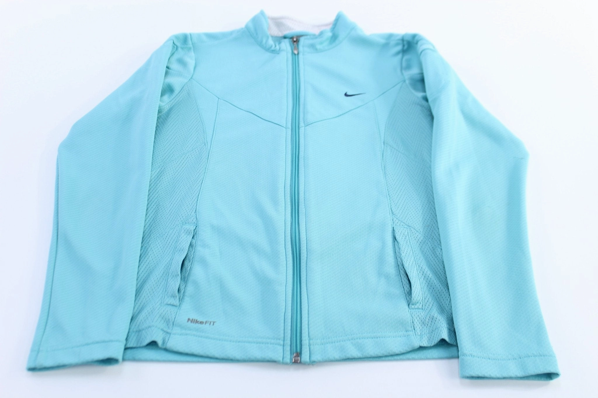 Women's Nike Running Embroidered Logo Blue Zip Up Jacket polka dotted Performance Optimized Fit