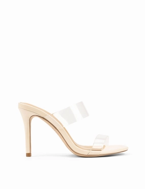 Quick Slip On No Lace Style Brooklyn Stiletto Mules - Cream White Patent Leather & Vinylite