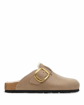 W Boston Big Buckle Shearling Oiled Leather Tobacco Travel Comfort Sandals