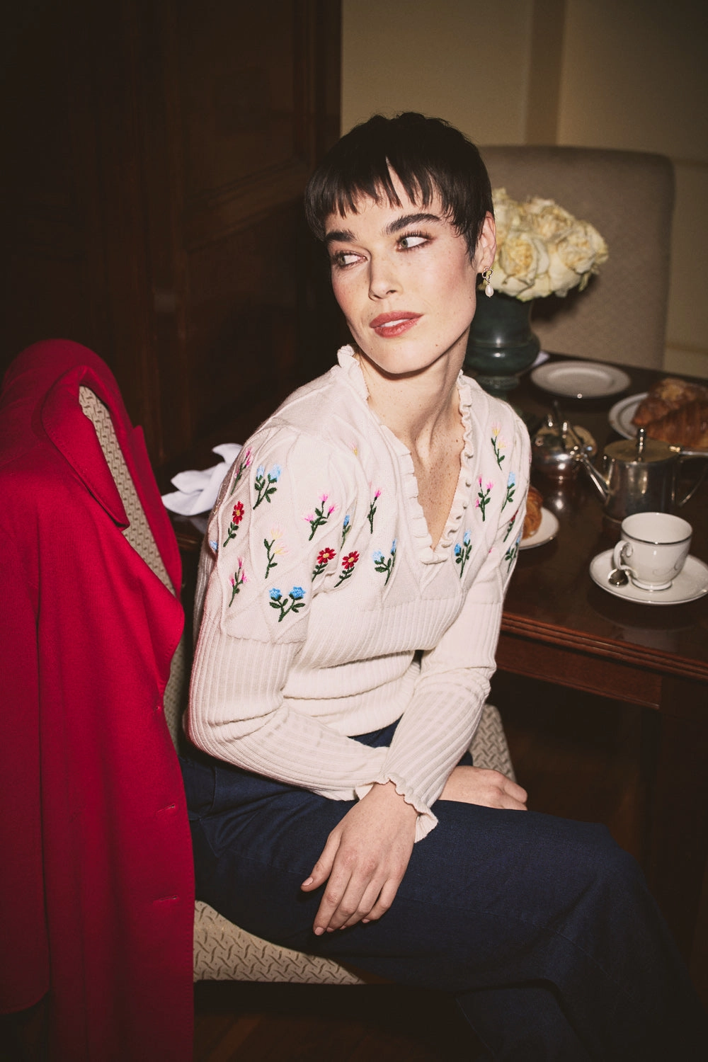Embroidered Wool Jumper - Cream Autumn Layer