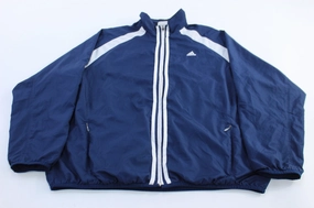 Reinforced Seams Debate Adidas Embroidered Logo Blue & White Striped Zip Up Jacket