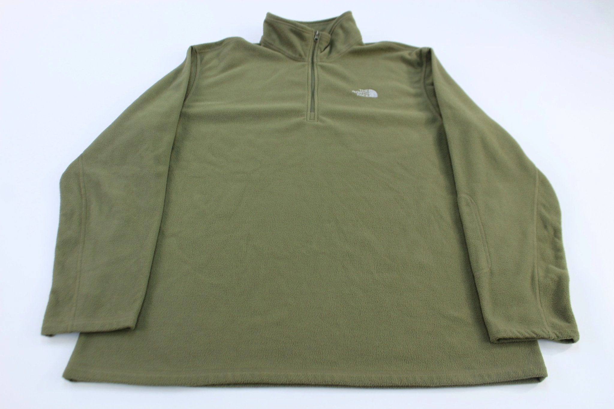 The North Face Embroidered Logo Green Fleece Pullover Jacket Winter Outer Layer