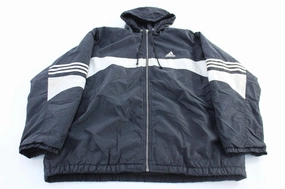 Shield Front Pockets 90's Adidas Embroidered Logo Black & White Striped Zip Up Jacket