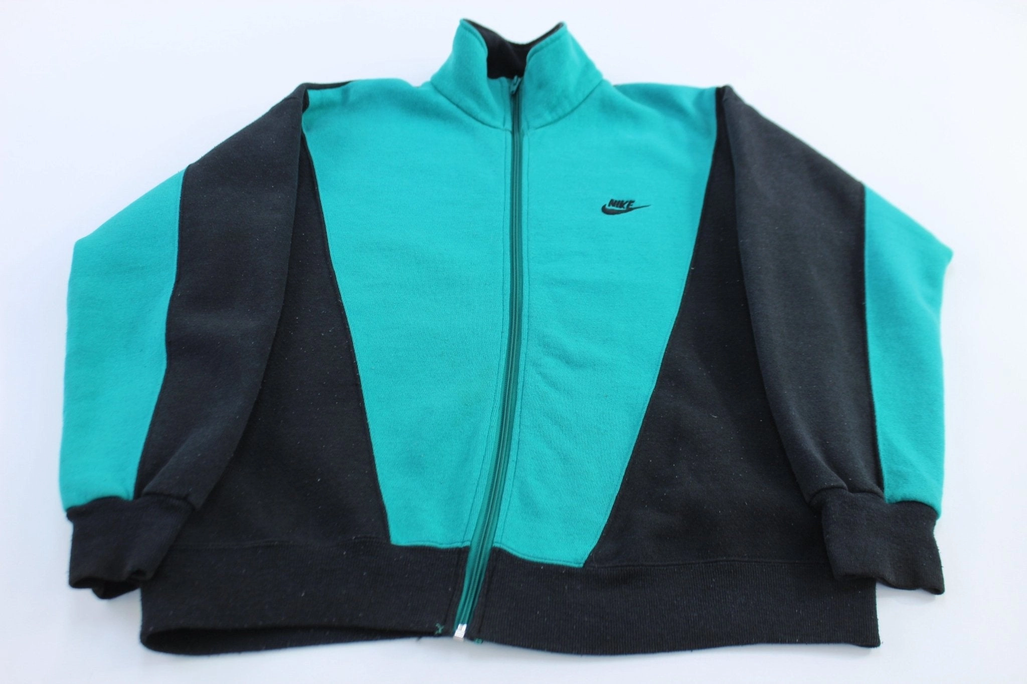 Softshell Fabric Layer Option 90's Nike Logo Embroidered Black & Green Full Zip Jacket