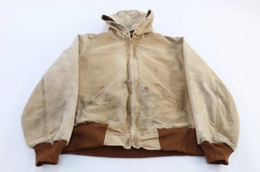 Carhartt Logo Patch Tan Hooded Zip Up Jacket Seamless construction