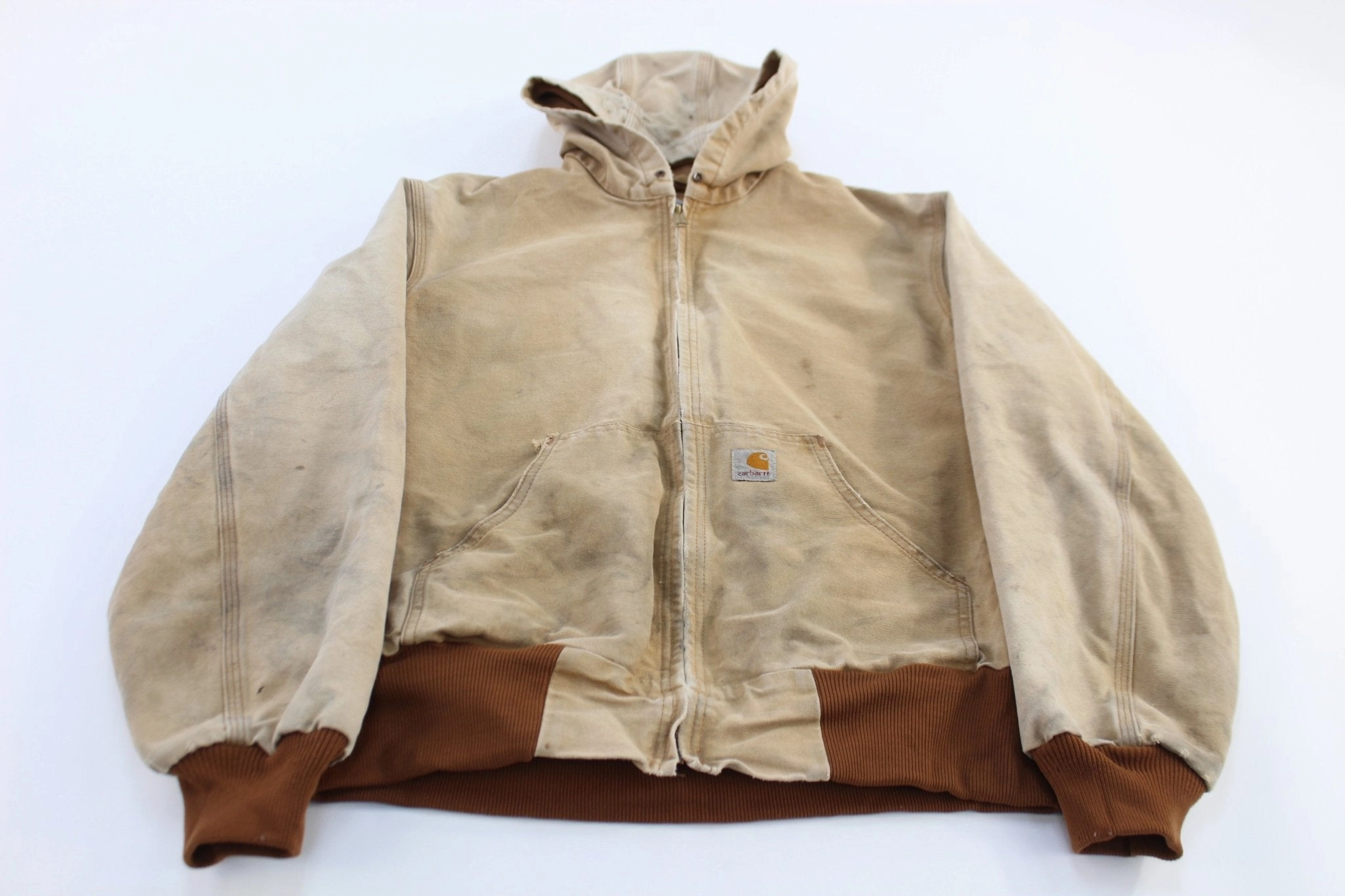 Carhartt Logo Patch Tan Hooded Zip Up Jacket Seamless construction