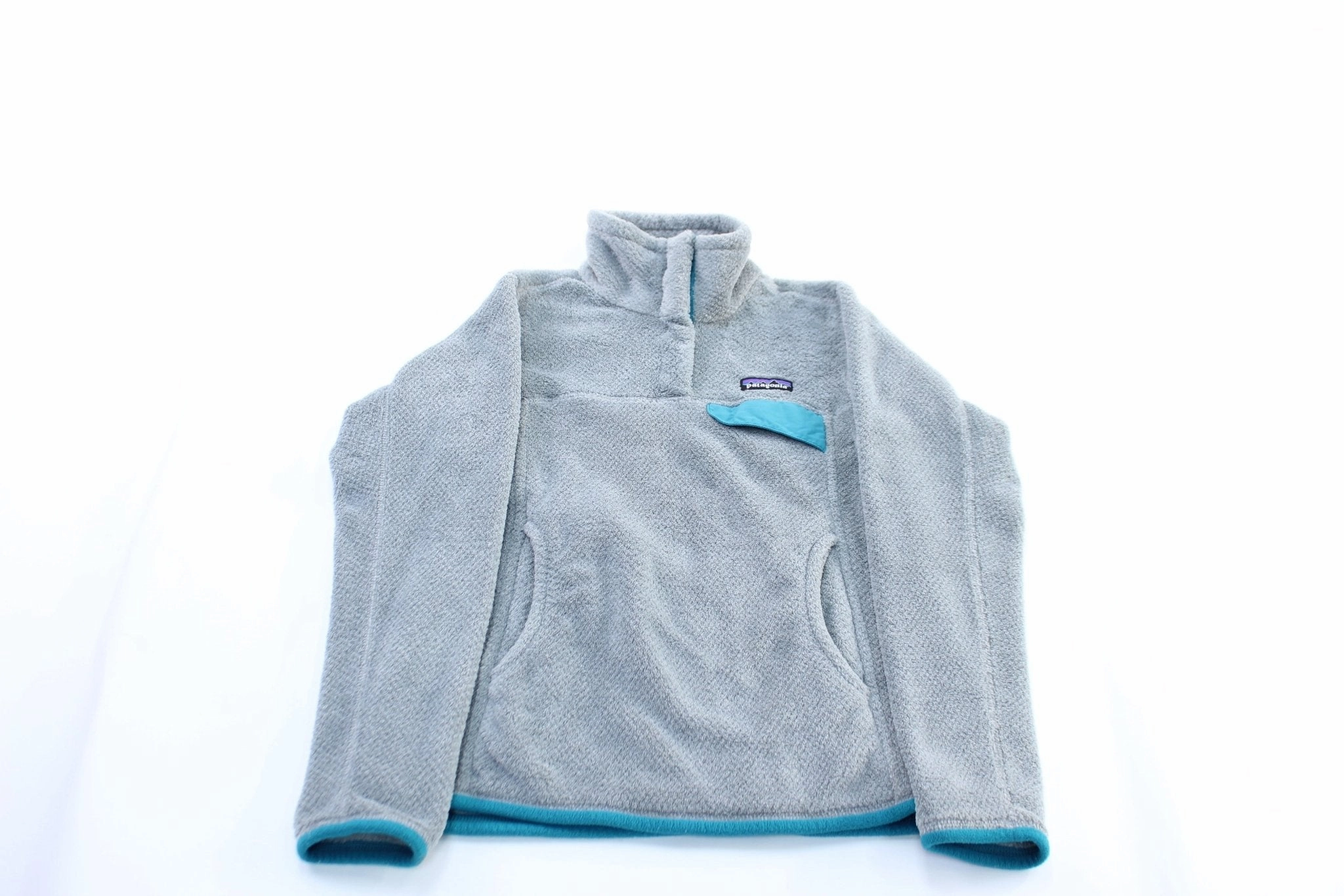 Women's Patagonia Logo Patch Grey & Teal Snap-T Pullover Jacket Ergonomic Cut Travel Protection