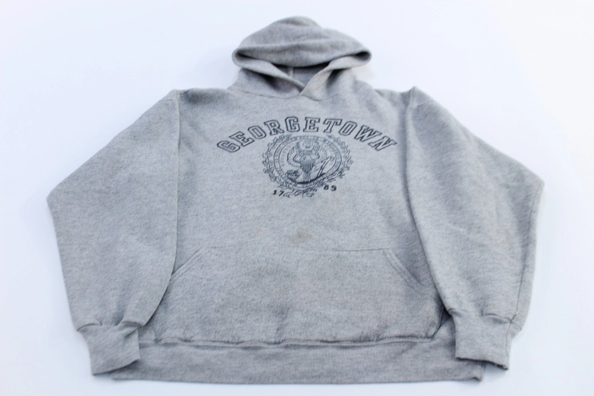 Compression Strap Adjustment 90's Georgetown University Grey Pullover Hoodie