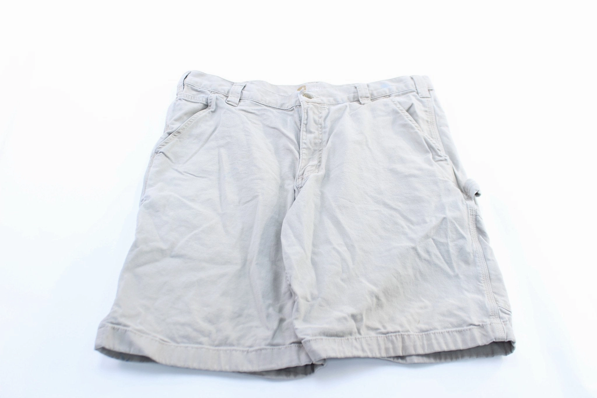 Carhartt Logo Patch Ivory White Carpenter Shorts Wool blend
