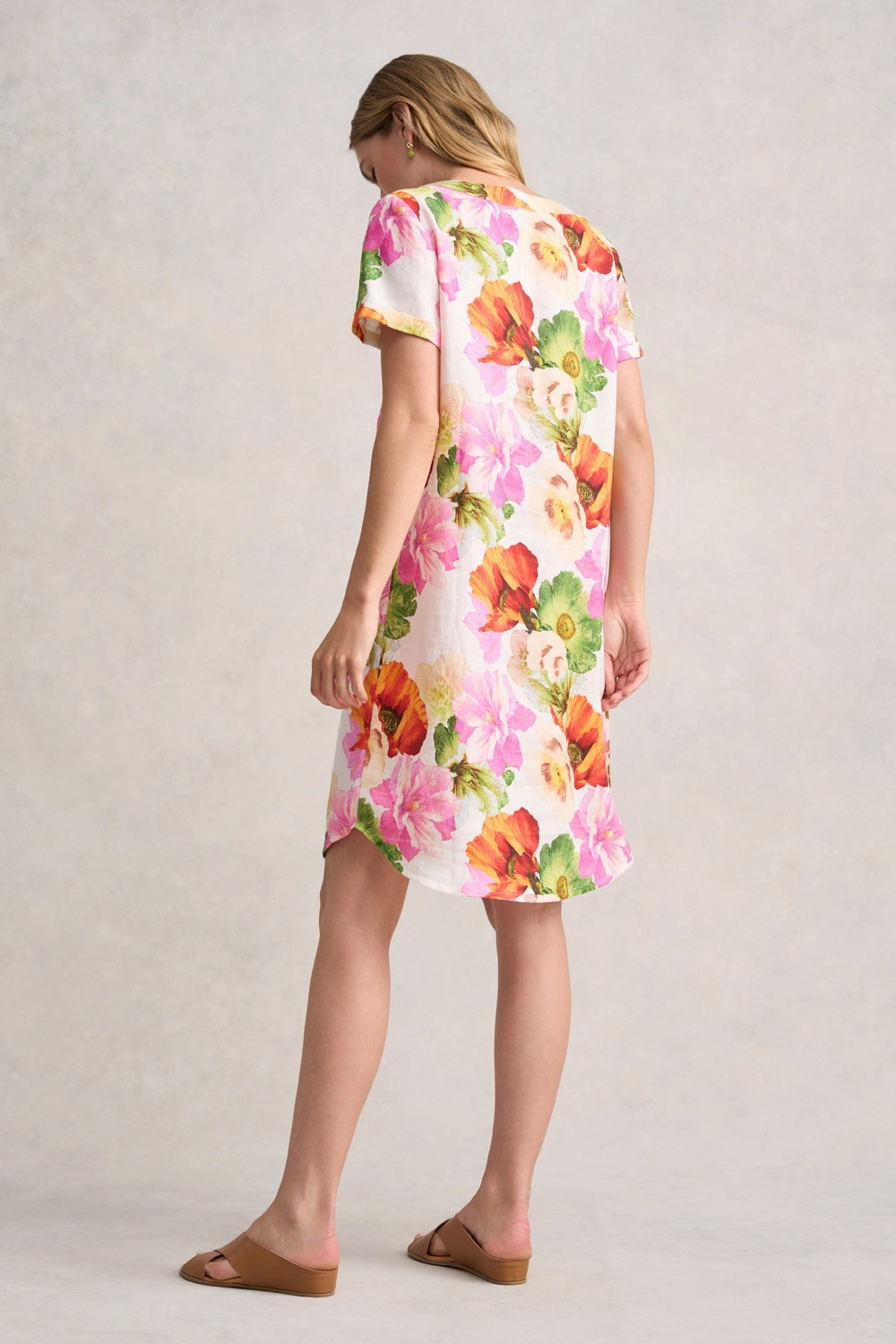 V-Neck Linen Dress - Multi Floral Trendy Piece Autumn Look