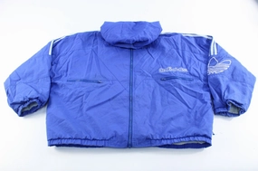 Durable Material 80's Adidas Embroidered Logo Blue & White Striped Zip Up Jacket