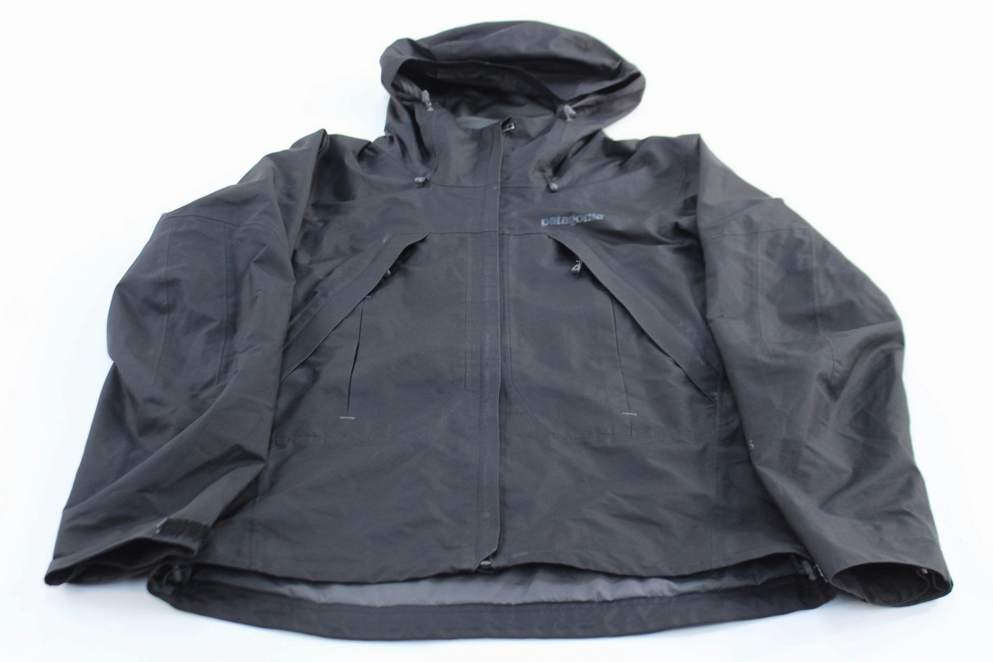 Patagonia Spellout Logo Black H2NO Hooded Jacket Comfort Fit Stay Dry