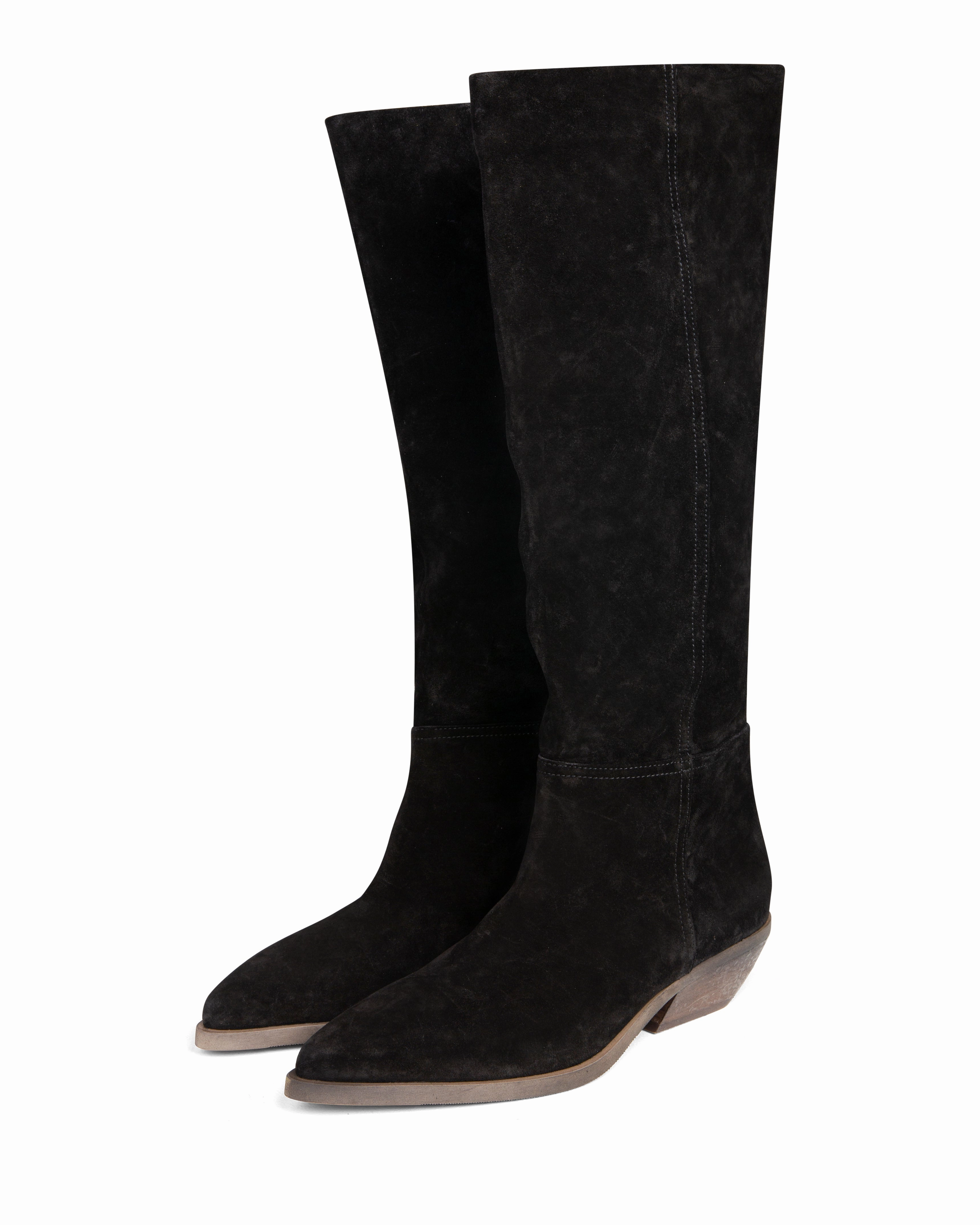 Chic Look for Winter Fashion Style Western Knee High Boot Black Suede E4522