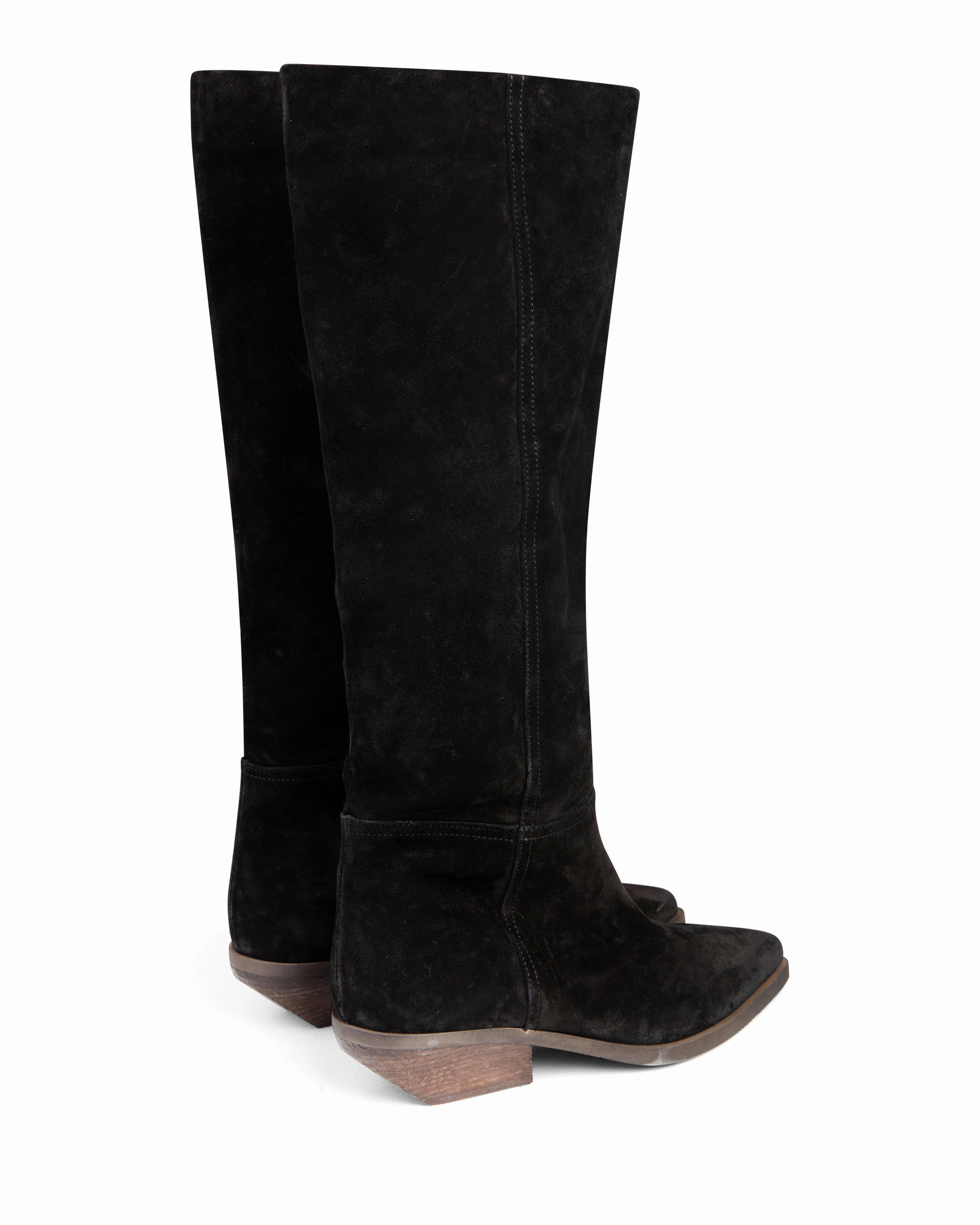 Western Knee High Boot Black Suede E4522 Warm Comfort Timeless Winter Look