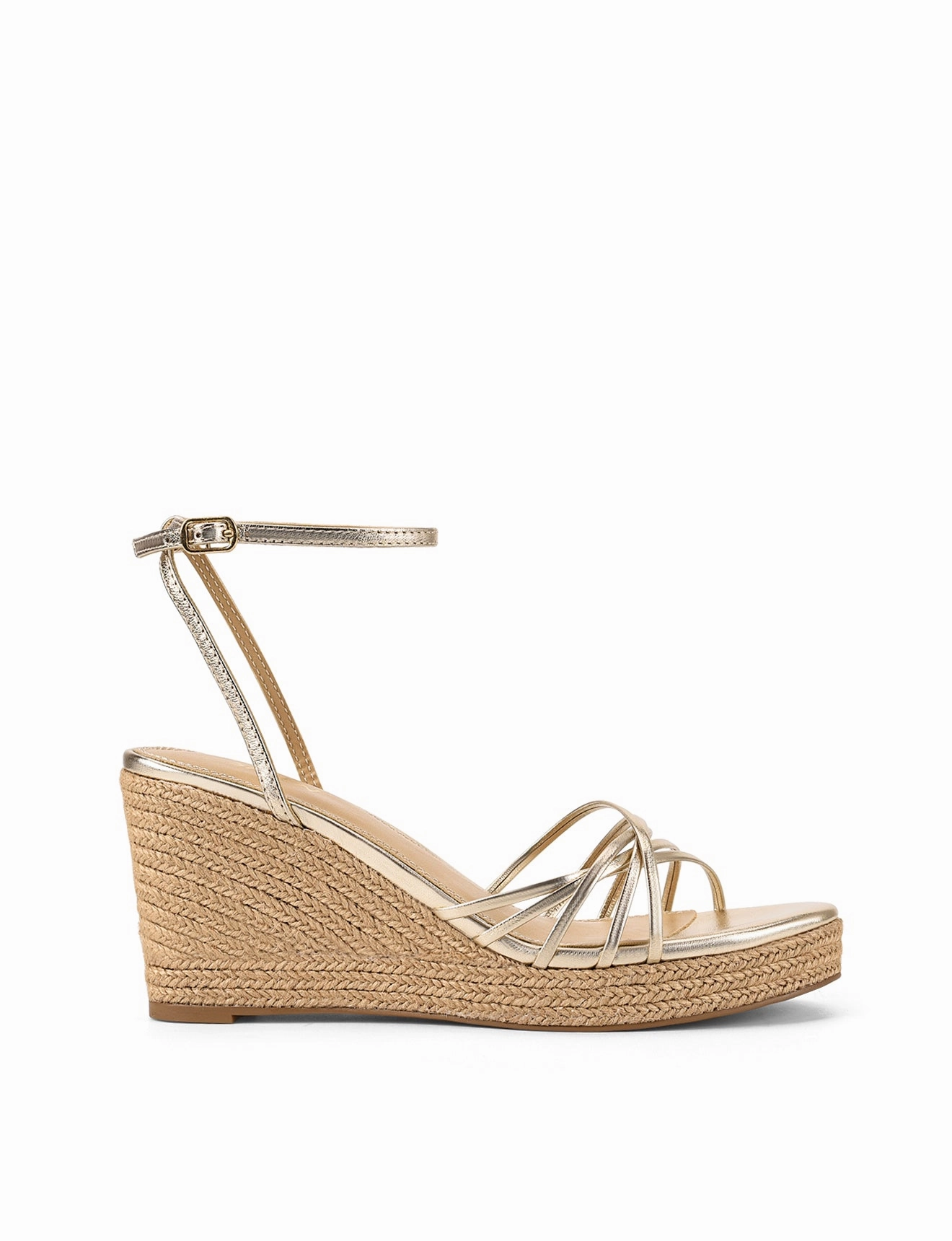 Reagan Rope Wedges - Gold Metallic Leather Open Toe portable
