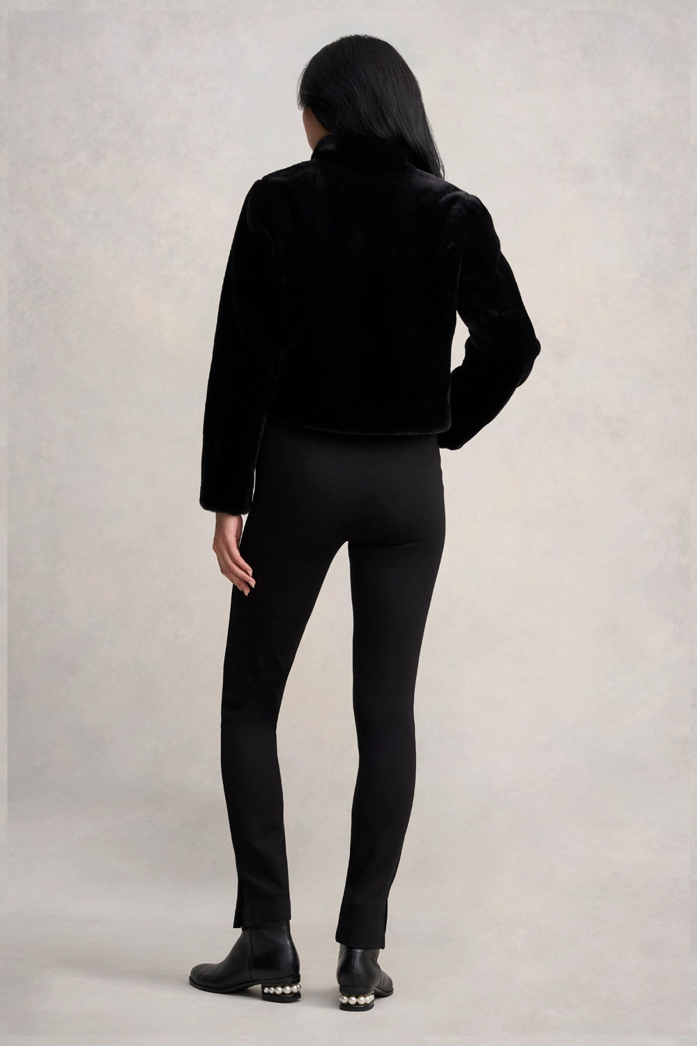 Faux Fur Cropped Jacket - Black Packable Style