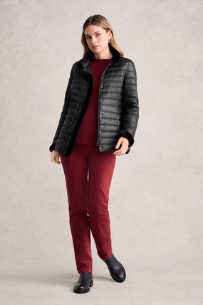 Faux Fur Trim Puffer - Black Transitional Weather Piece Magnetic Closure System