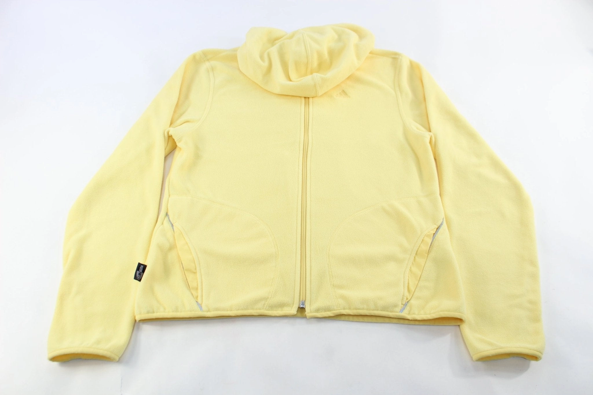 Women's Adidas Embroidered Logo Yellow Fleece Jacket Stretchable Material Give