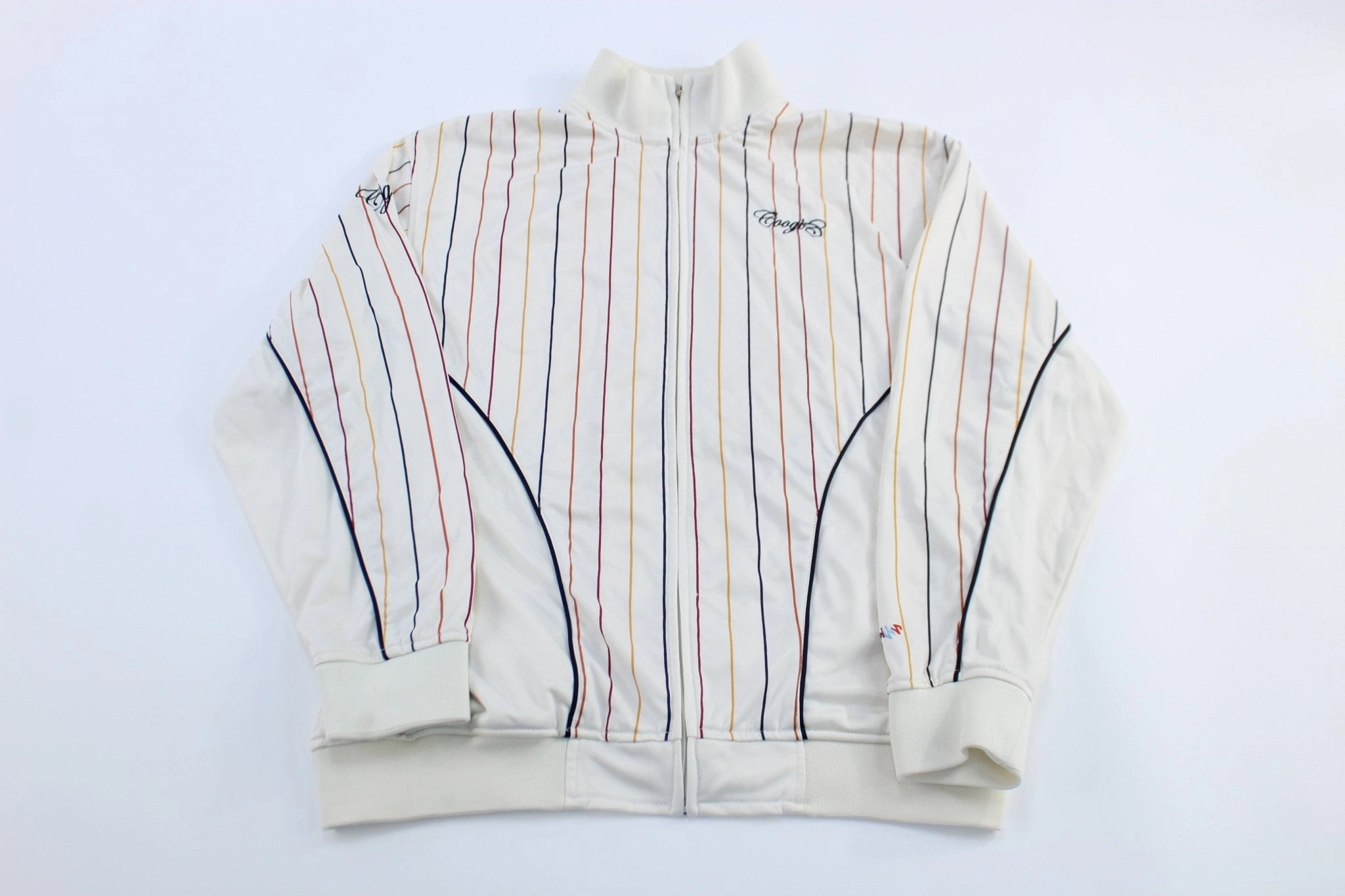 Y2K Coogi Embroidered Logo Striped Zip Up Jacket Quality Assurance