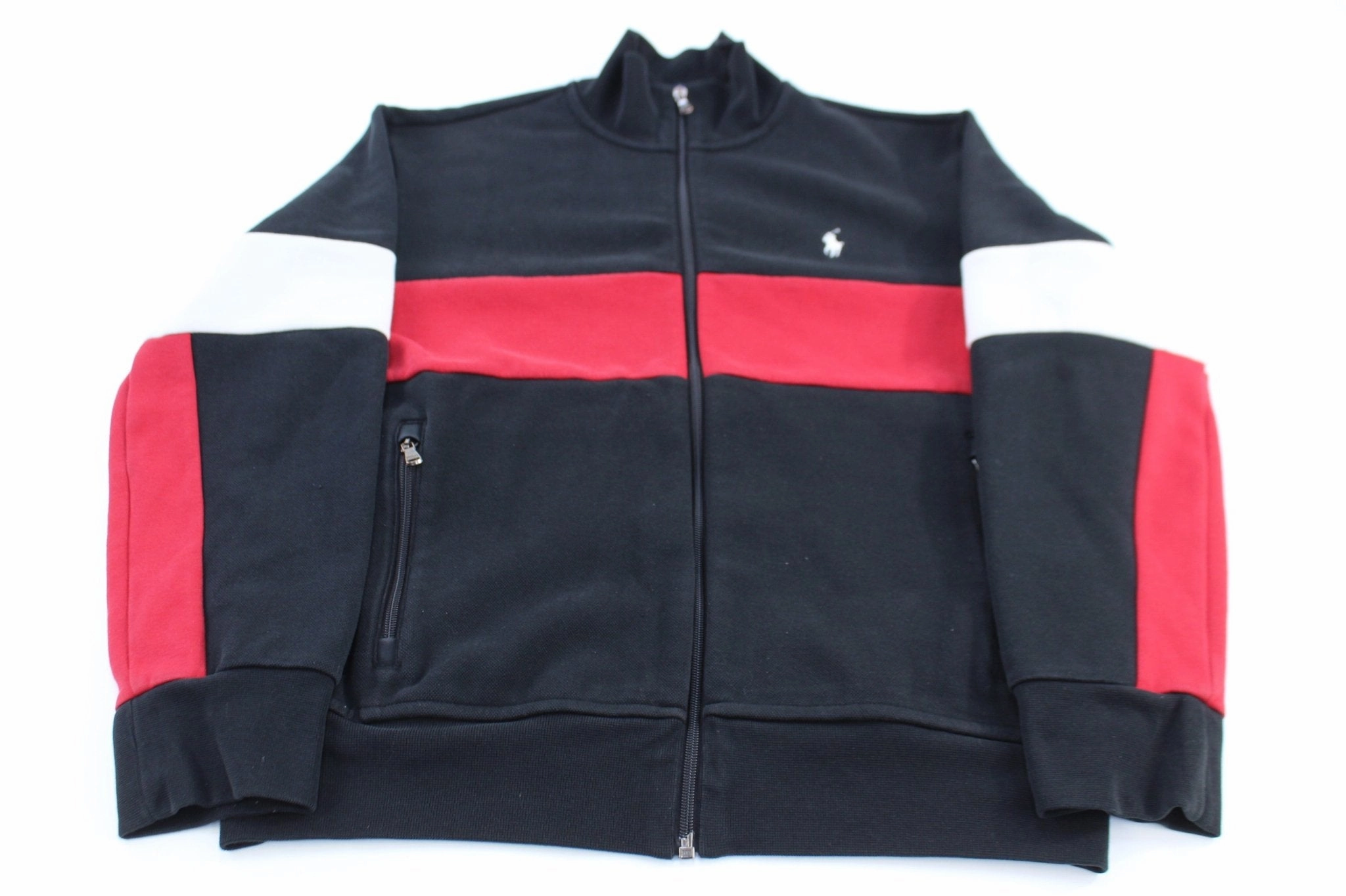 Polo by Ralph Lauren Red, White & Black Track Jacket Double Layered Edging